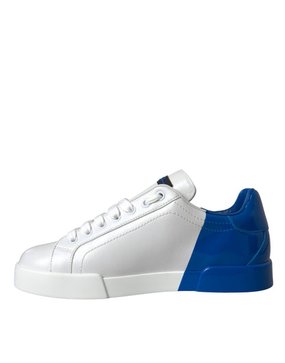 White Blue Leather Logo Low Top Sneakers Shoes