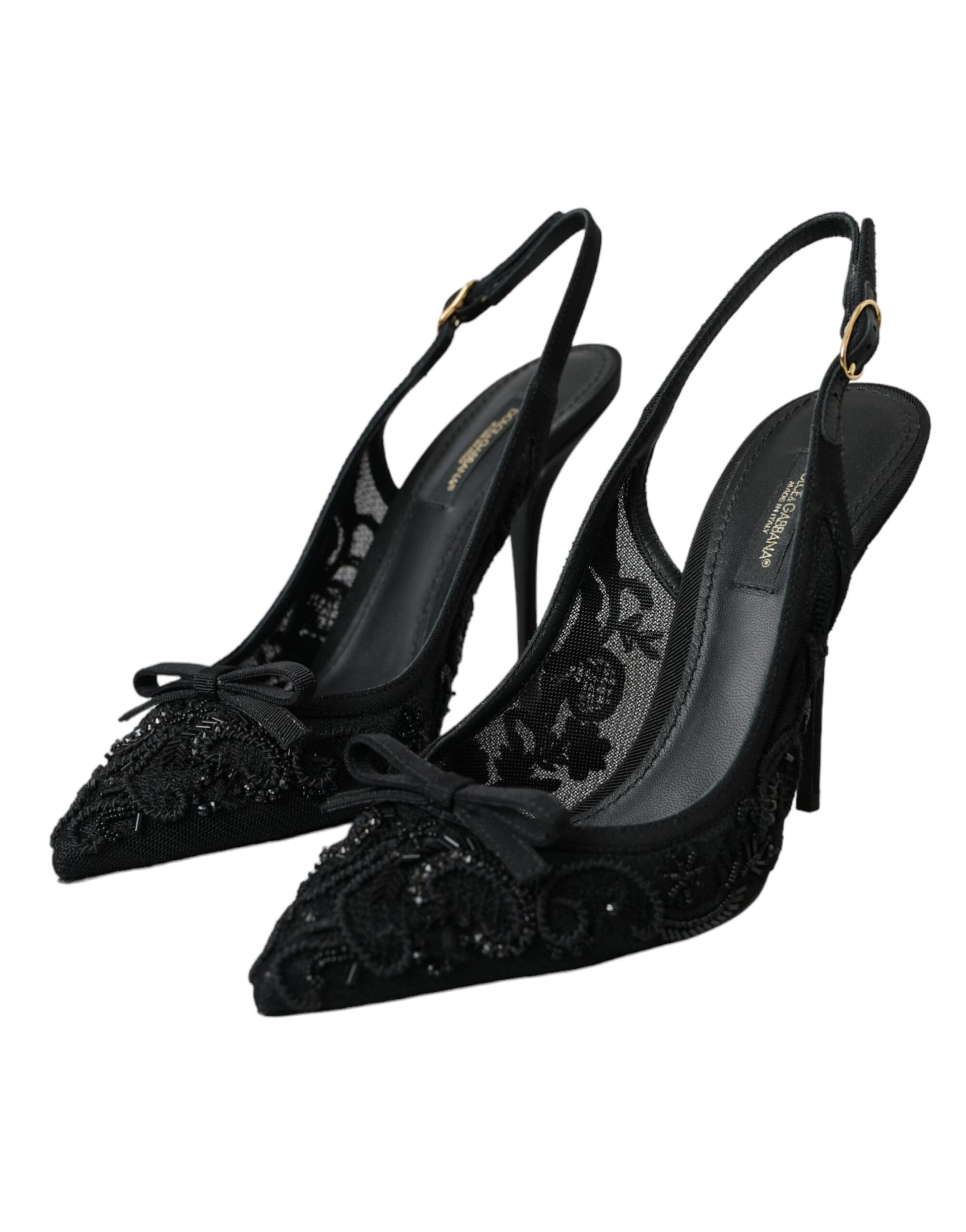 Black Tulle Ricamo Heels Slingbacks Shoes