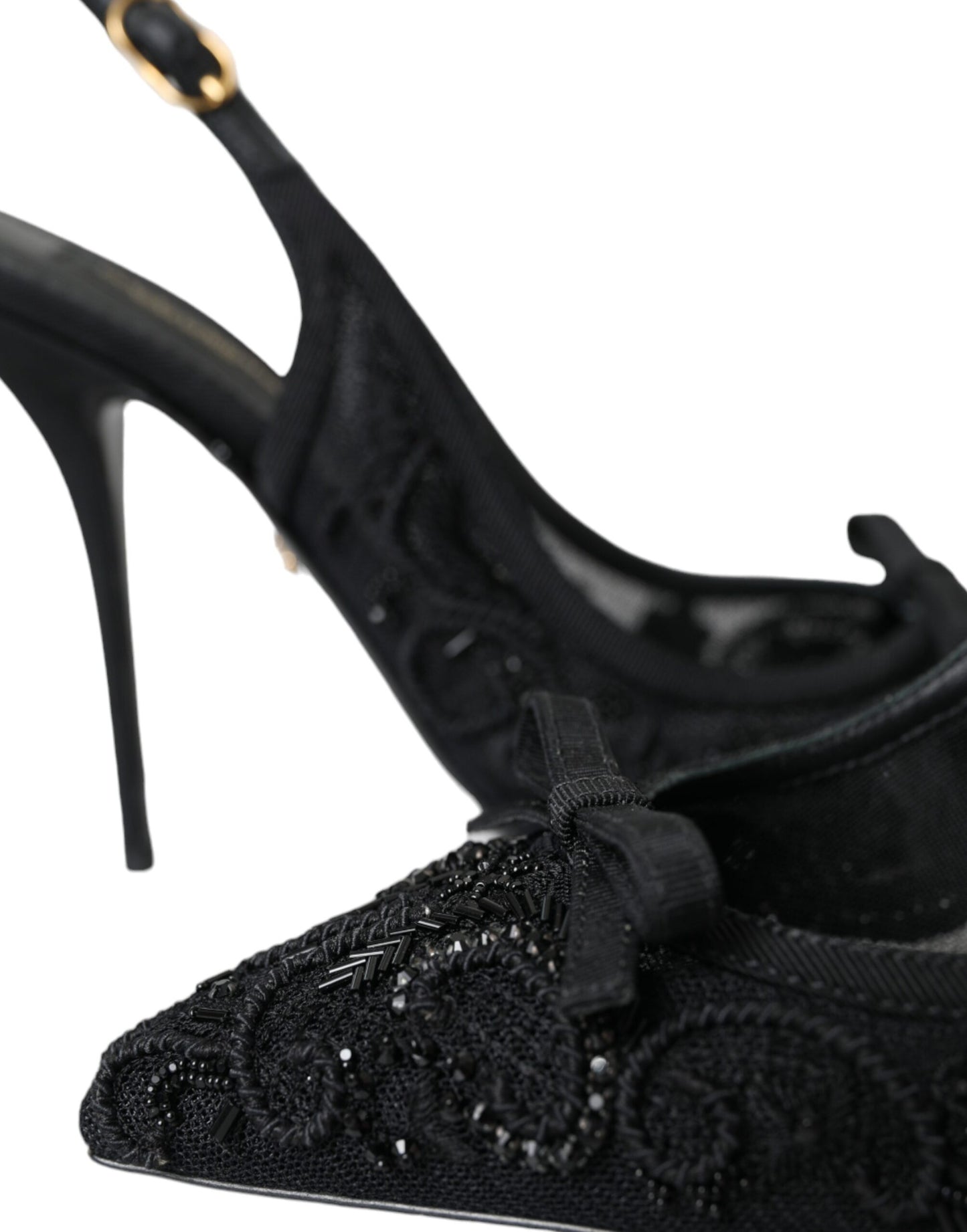 Black Tulle Ricamo Heels Slingbacks Shoes