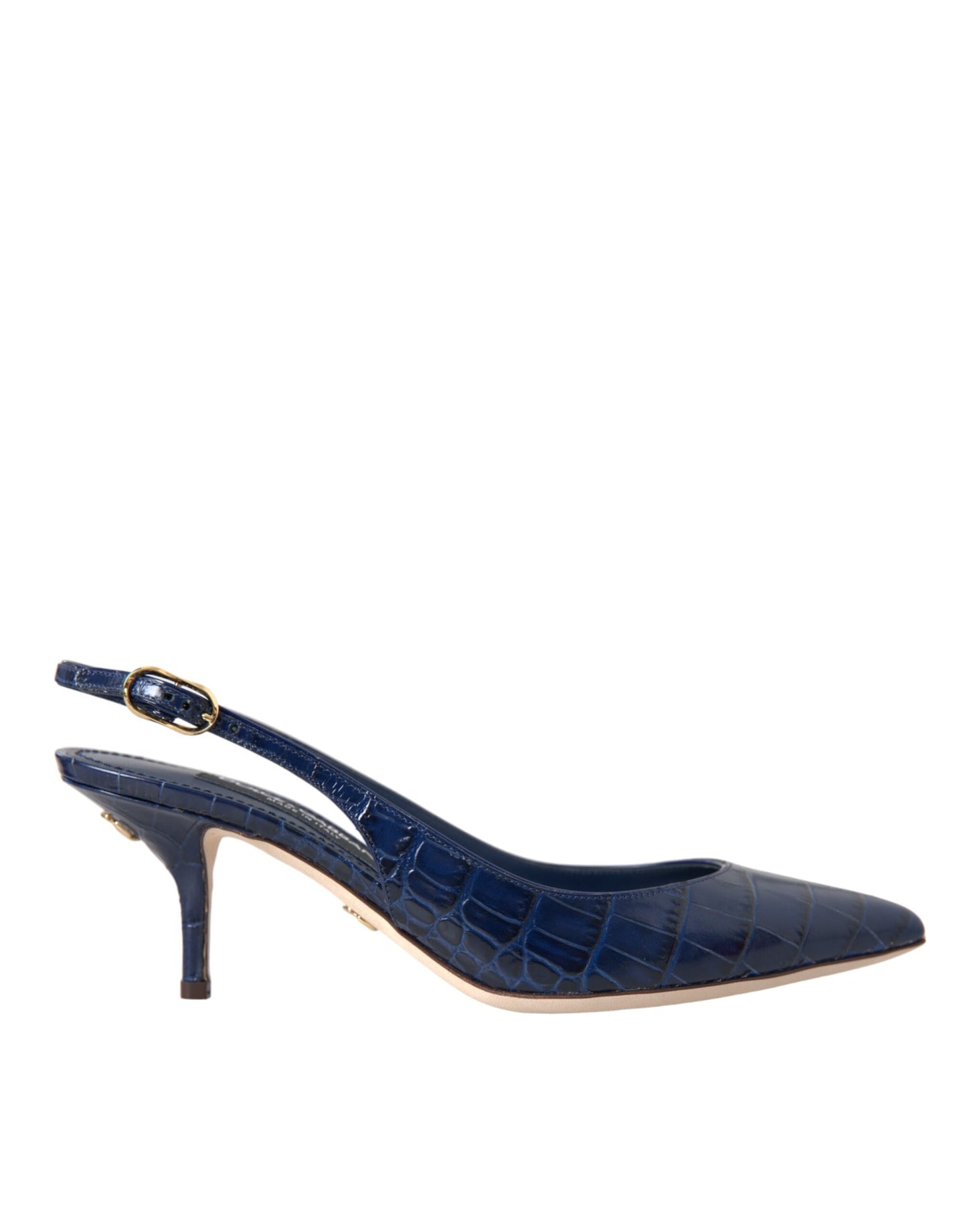 Dark Blue Croc Leather Slingbacks Shoes