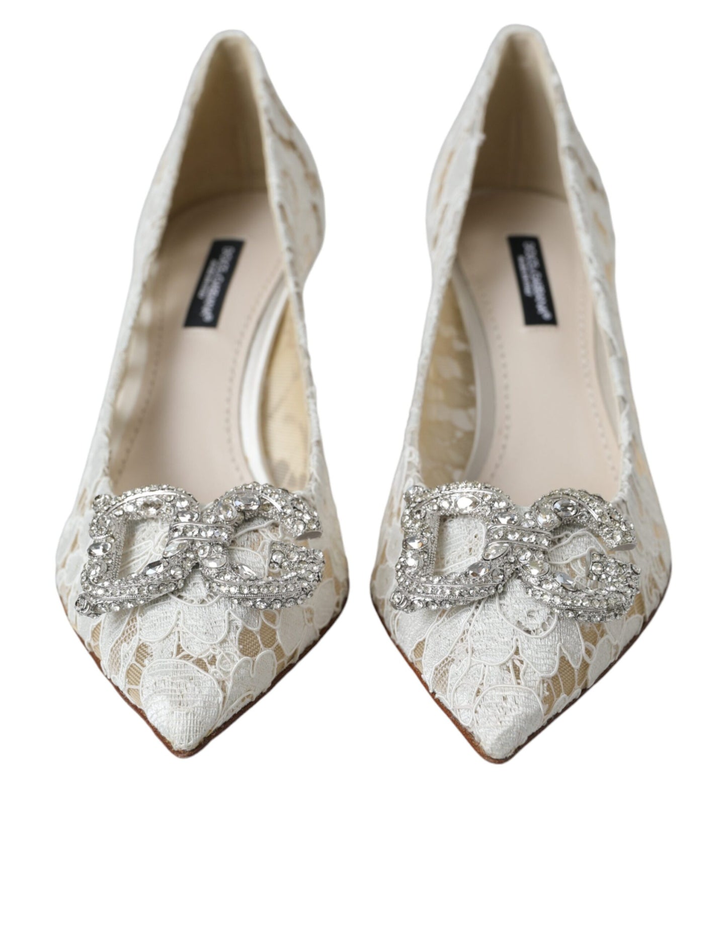 White Floral Lace DG Crystal Pumps Shoes