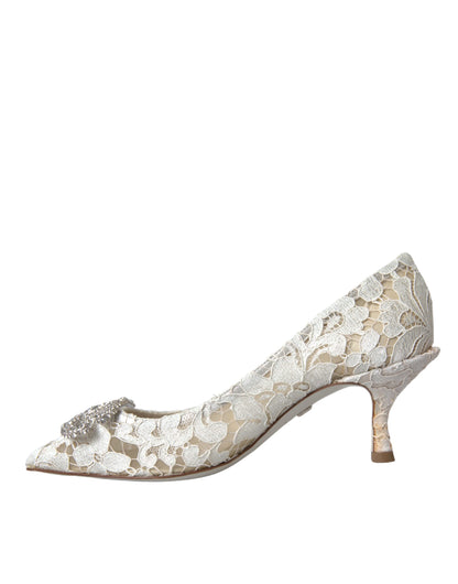 White Floral Lace DG Crystal Pumps Shoes