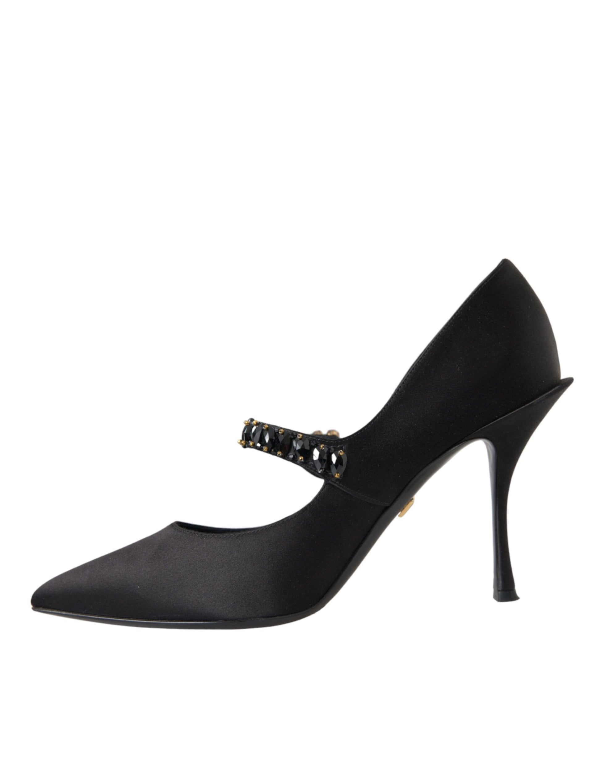 Black Mary Jane Crystal Heels Pumps Shoes