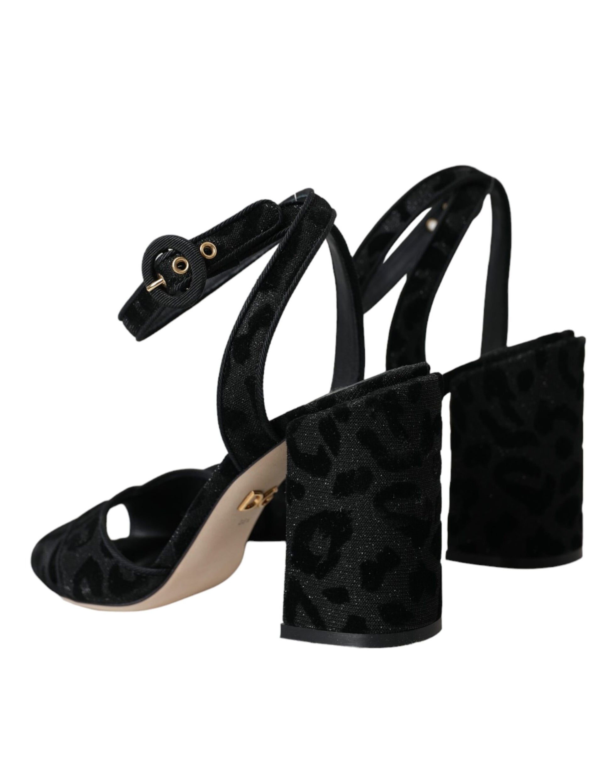 Black Leopard Suede Heels Sandals Shoes