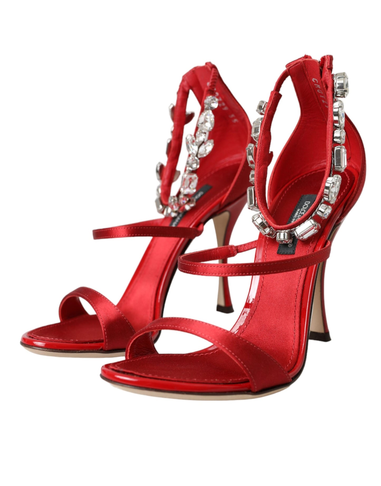 Red Keira Satin Crystals Sandals Heels Shoes