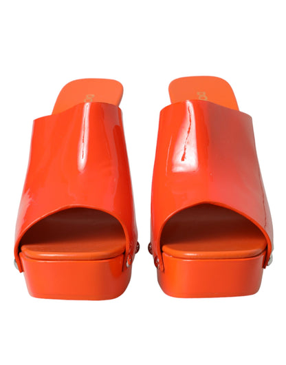 Orange Leather Mules Sandals Heels Shoes