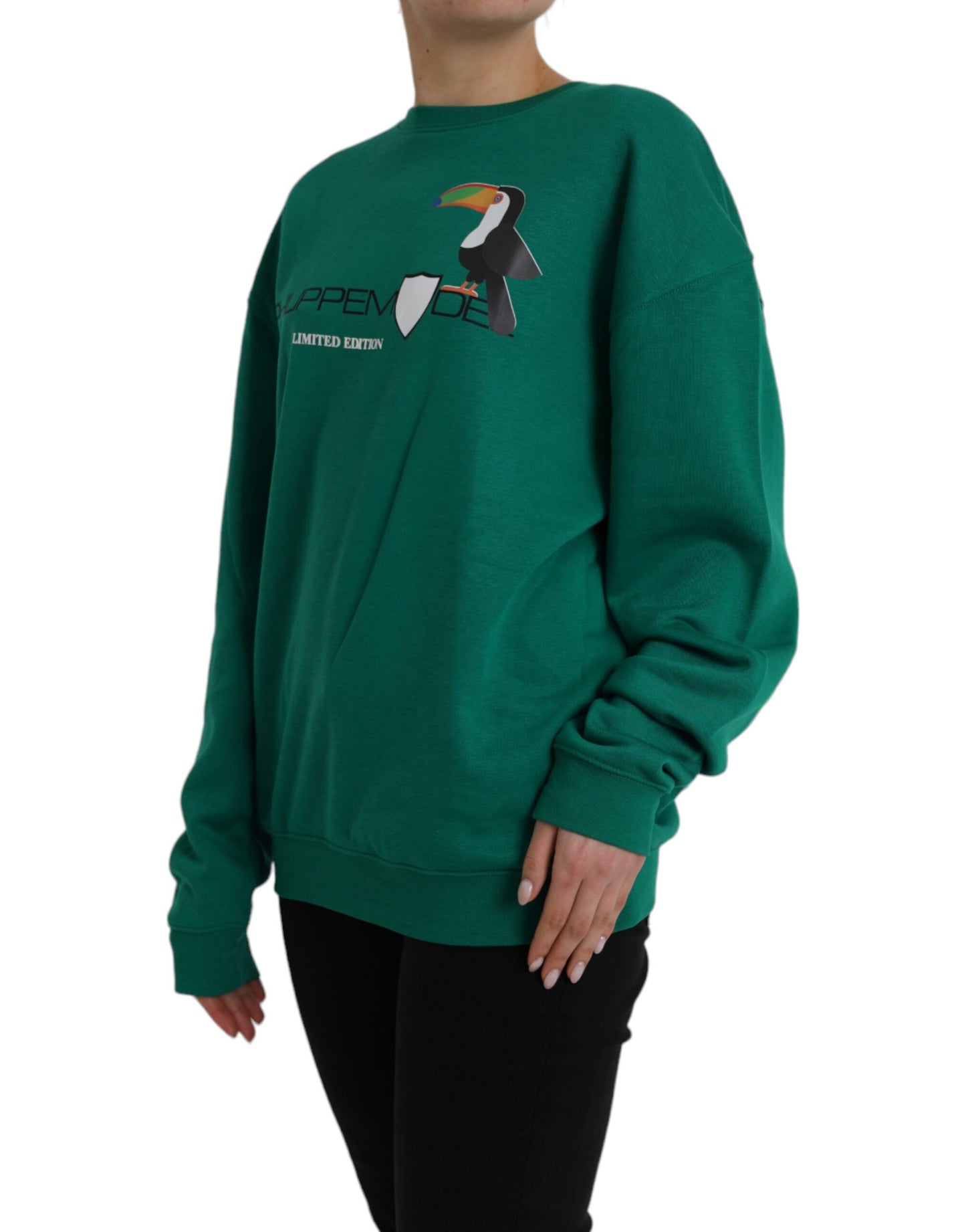 Green Cotton Logo Print Long Sleeves Pullover Sweater