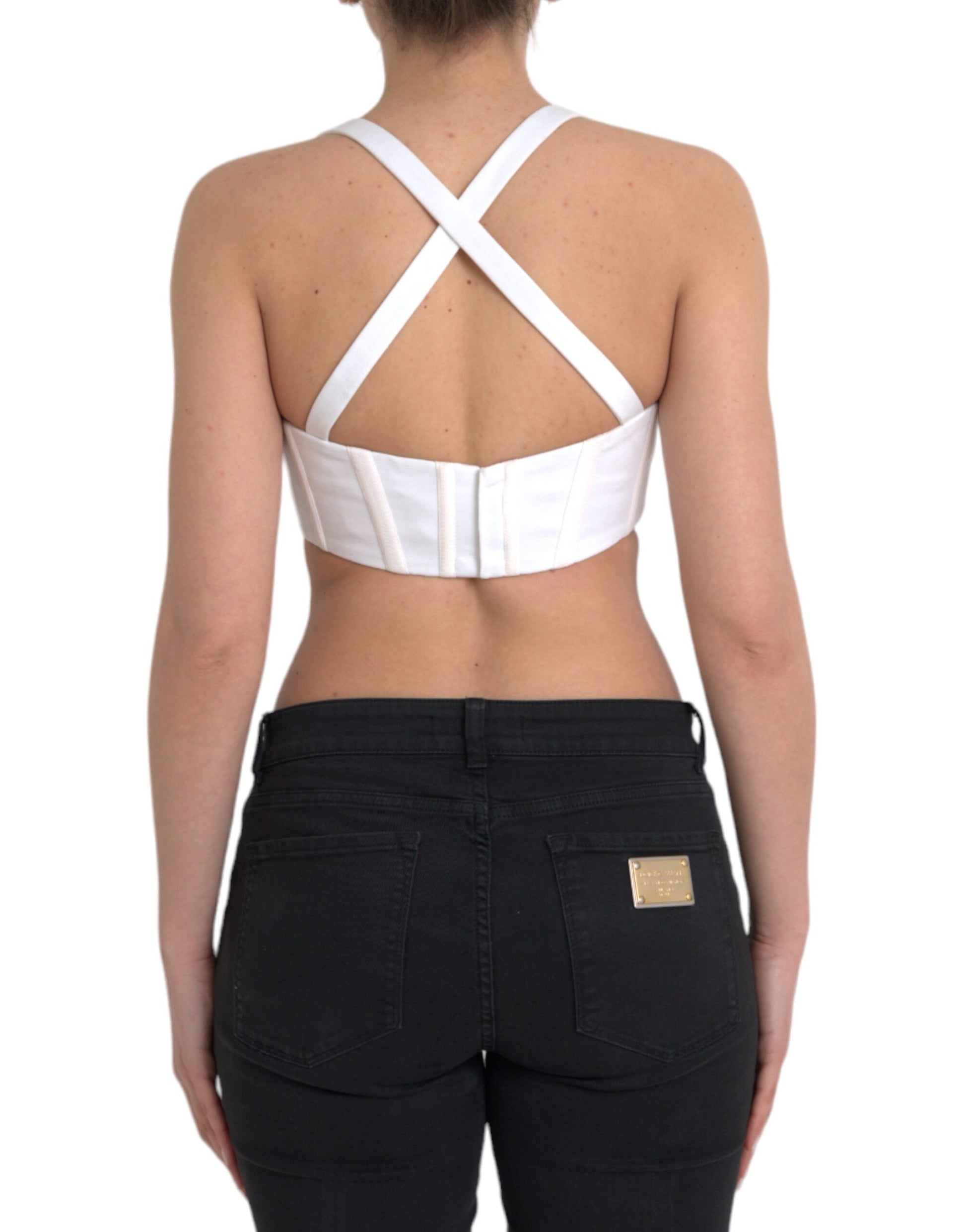 White Viscose Bustier Sleeveless Cropped Top