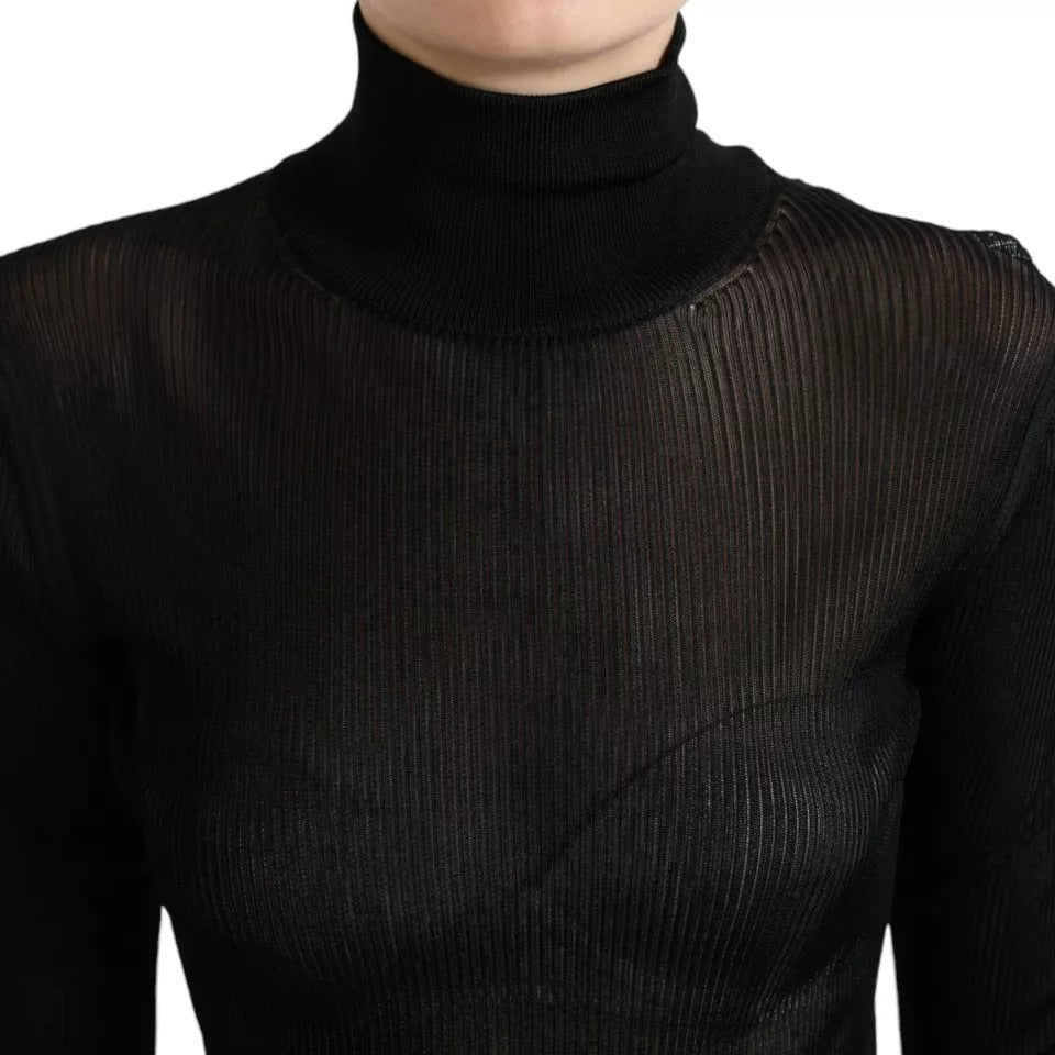 Black Viscose Turtle Neck Pullover Sweater