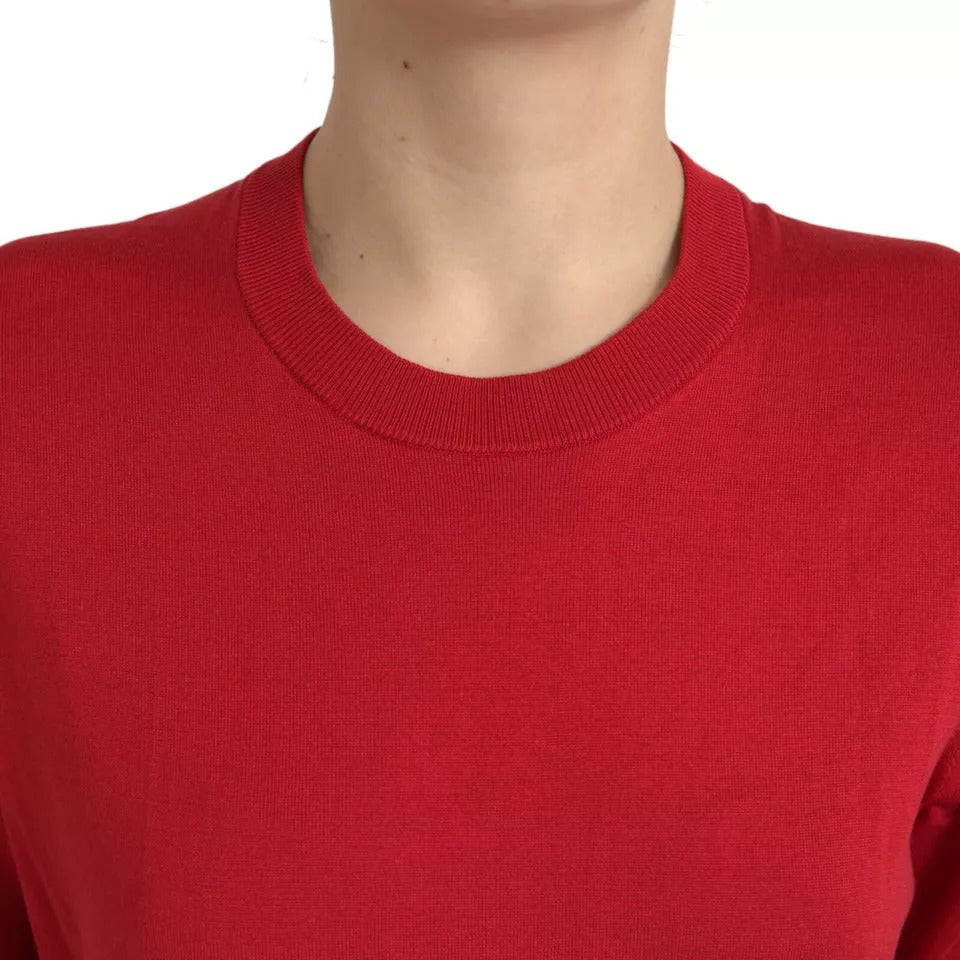 Red Silk Crewneck Short Sleeve Sweater