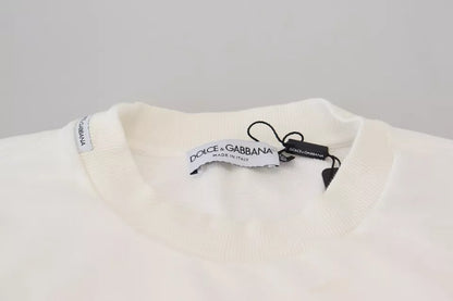 White Logo Cotton Crew Neck Pullover Sweater