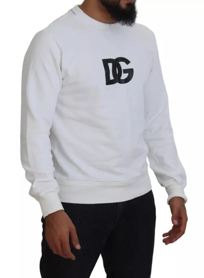 White Logo Cotton Crew Neck Pullover Sweater