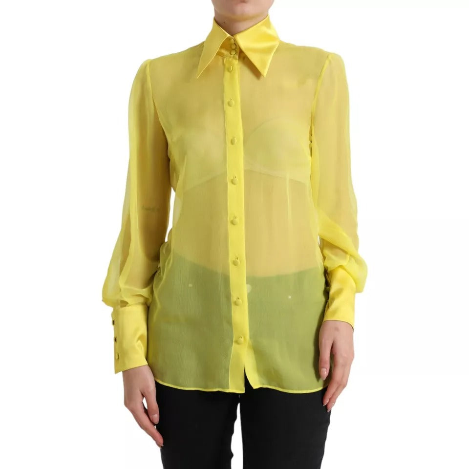 Yellow Long Sleeve Button Down Blouse Top