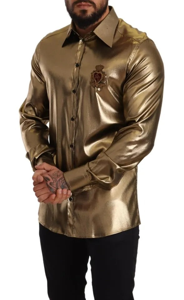 Metallic Gold DG Embroidered Crown Silk Top Shirt