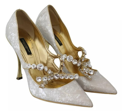 White Crystal Bow Pearl Mary Jane Pumps Shoes