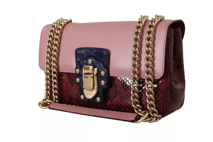 Pink Red Exotic Skins Gold Chain Purse LUCIA Leather Bag