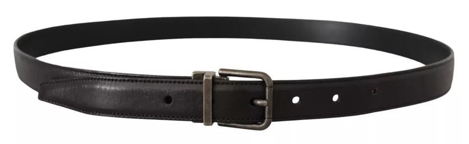 Black Calf Leather Vintage Logo Metal Buckle Belt