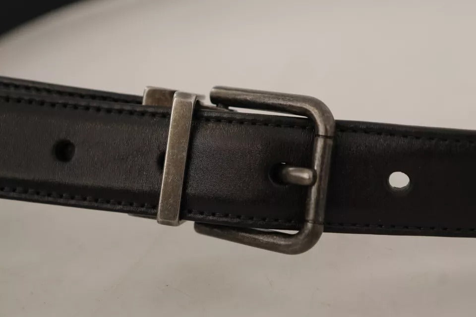 Black Calf Leather Vintage Logo Metal Buckle Belt