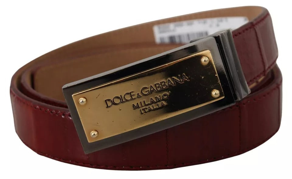 Brown Leather Gold Engraved Metal Buckle Belt