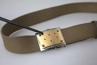 Brown Canvas Square Metal Buckle Men Belt