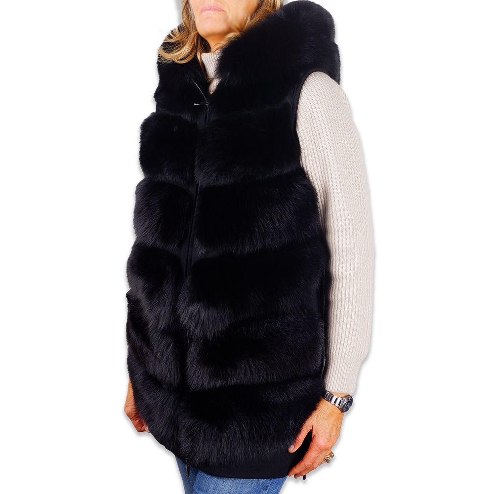 Sleeveless Wool Coat with Fox Fur Trim