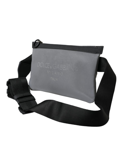 Gray Neoprene Logo Zip Waist Fanny Pack Belt Pouch Bag