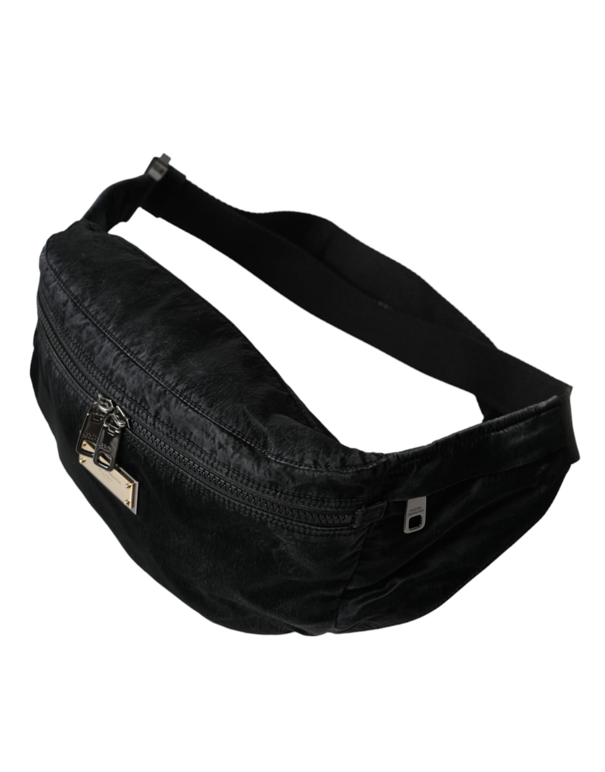 Black Nylon Logo Plaque Belt Waist Fanny Pack Bag