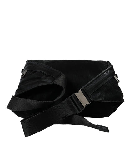 Black Nylon Logo Plaque Belt Waist Fanny Pack Bag