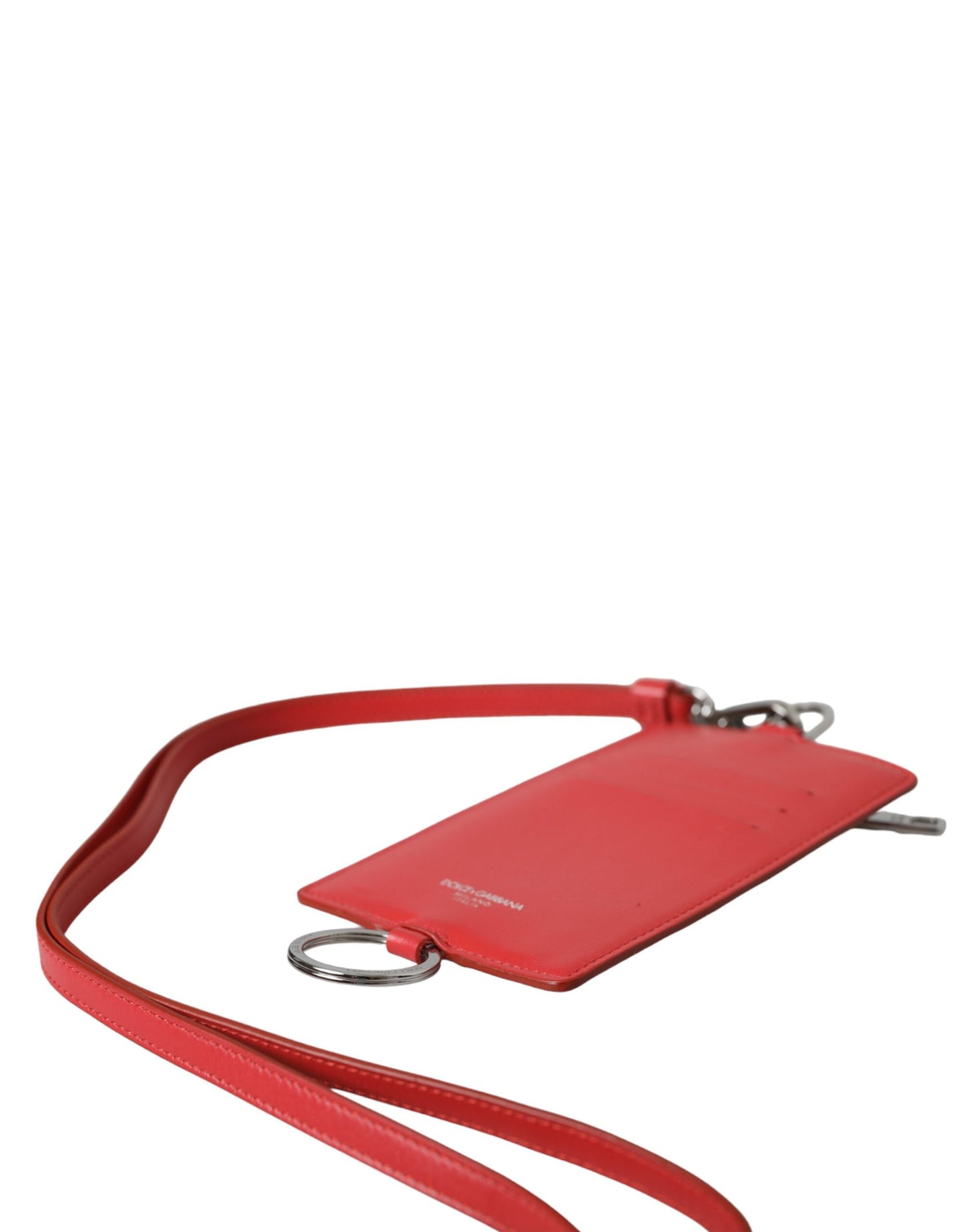 Red Calfskin Leather Lanyard Logo Card Holder Wallet