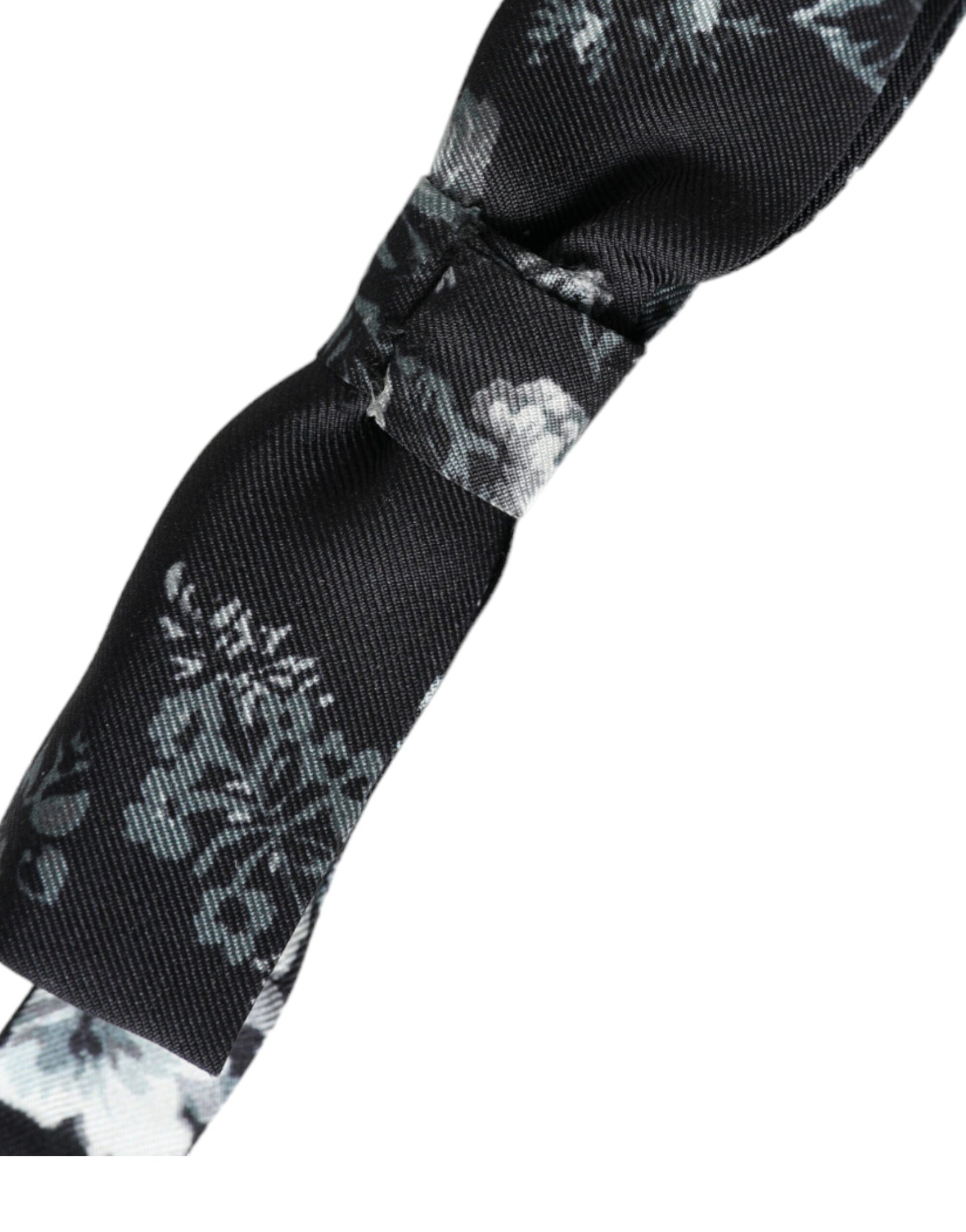 Black Floral Silk Adjustable Neck Men Bow Tie