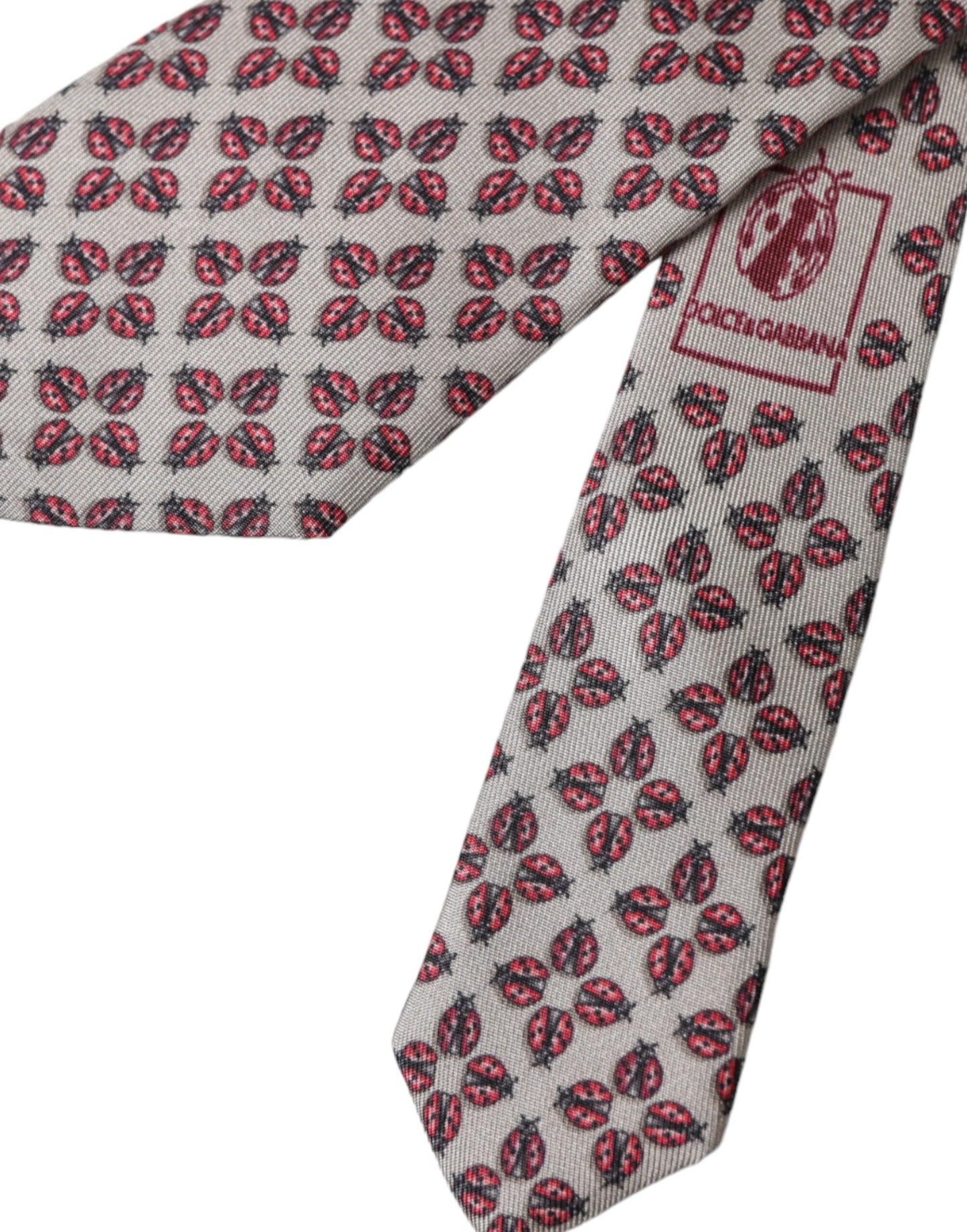 Beige Lady Bug Print Silk Adjustable Men Tie