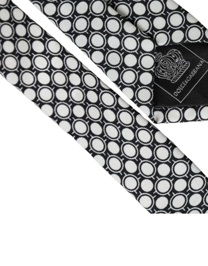 White Circles 100% Silk Adjustable Tie