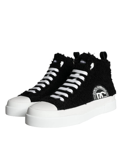 Black White Fur Logo High Top Sneaker Shoes