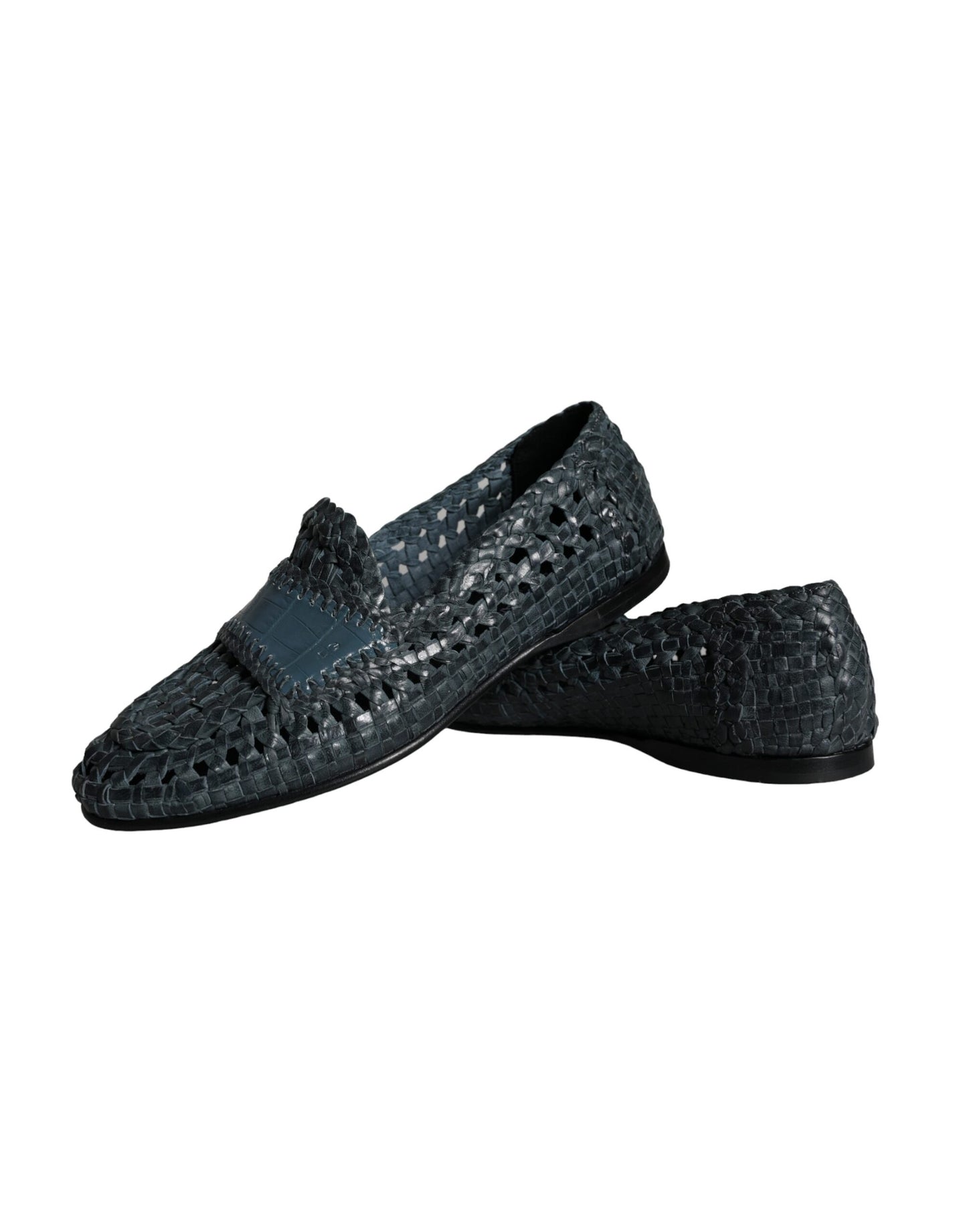 Blue Woven Leather Slip On Loafers Men Shoes