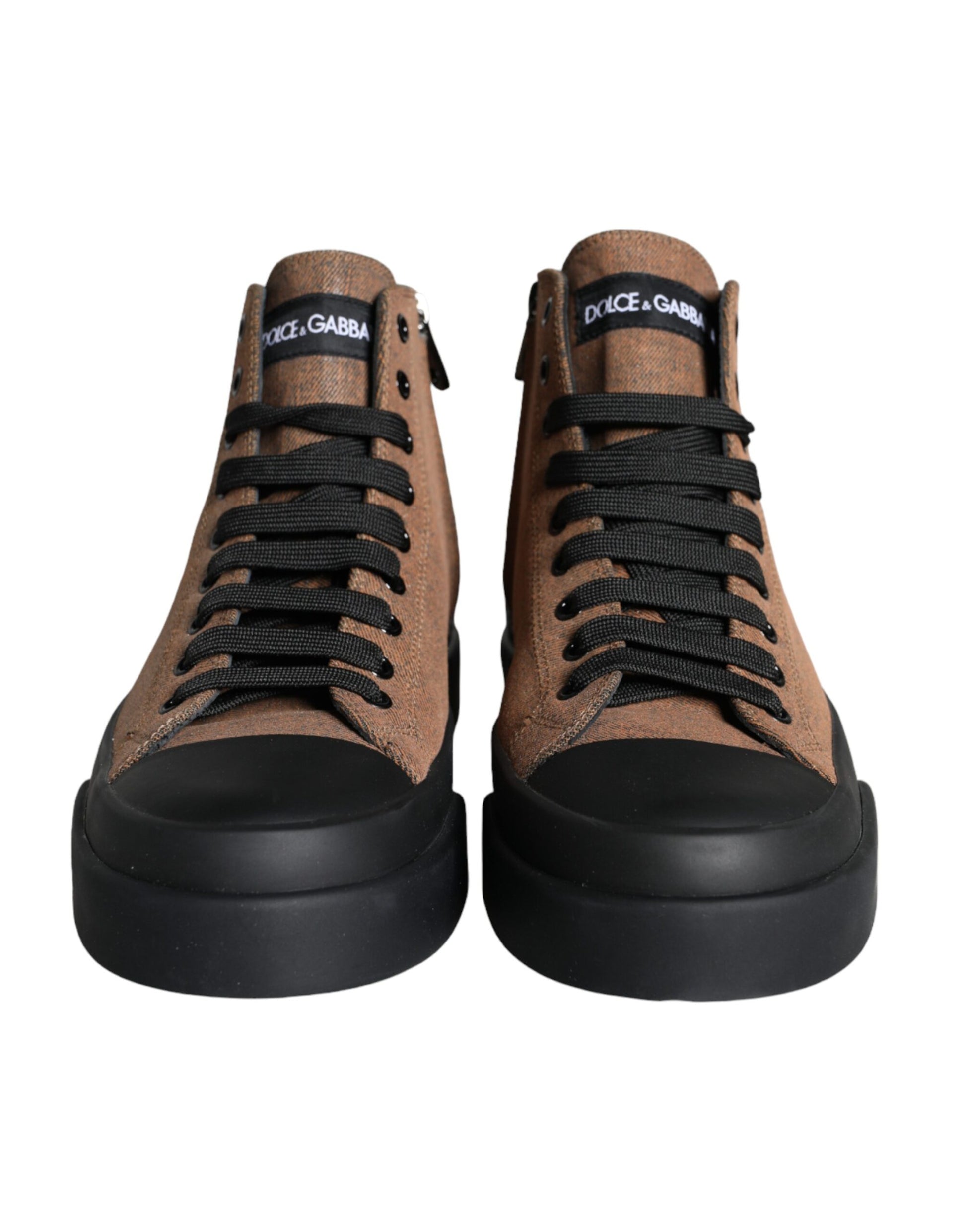 Black Brown Denim High Top Men Sneakers Shoes