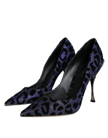 Dark Blue Leopard Lurex Heels Pumps Shoes