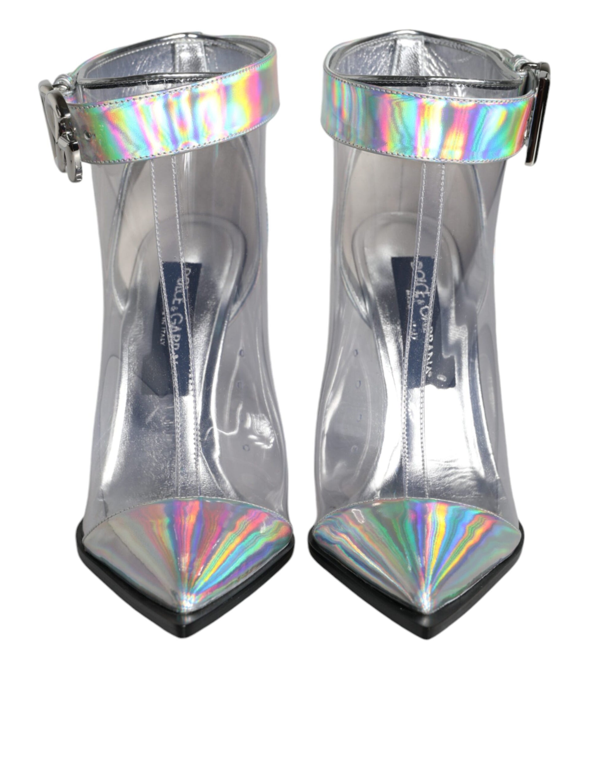 Silver Iridescent PVC Pointed Short Boots Shoes