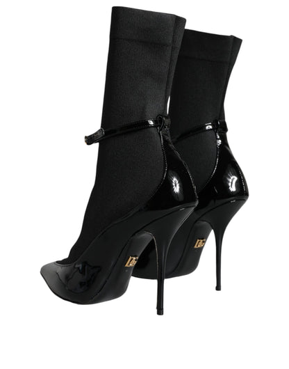 Black Leather Stilettos Booties Socks Shoes