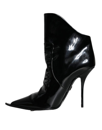 Black Patent Leather Pointed Ankle Boot Shoes