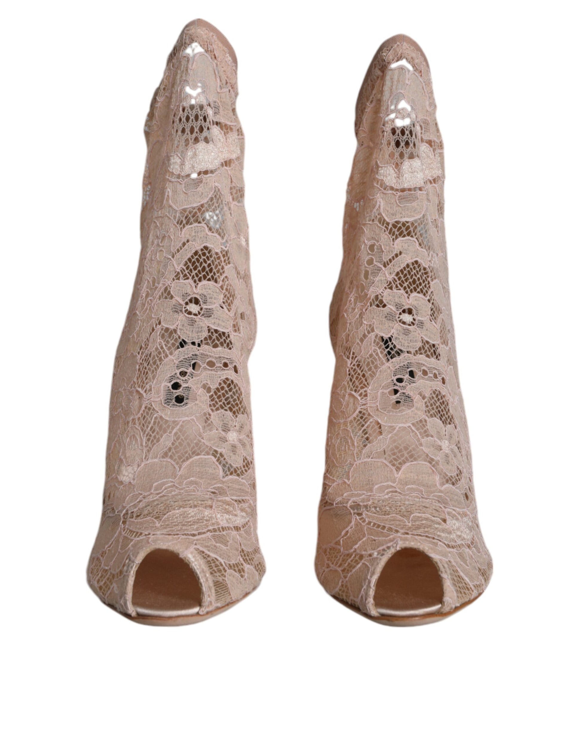 Beige Stretch Taormina Lace Boots Shoes