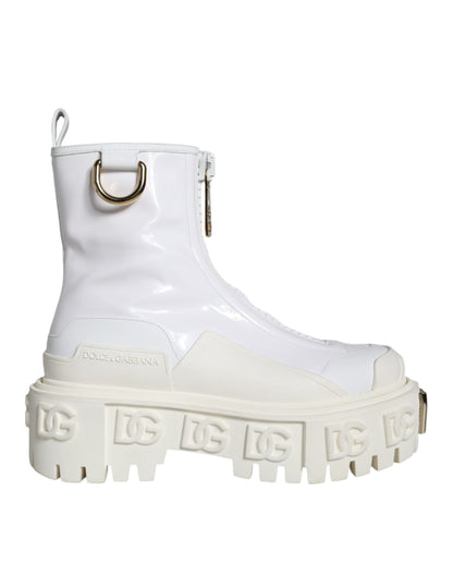 White Leather Rubber Logo Ankle Boots Shoes