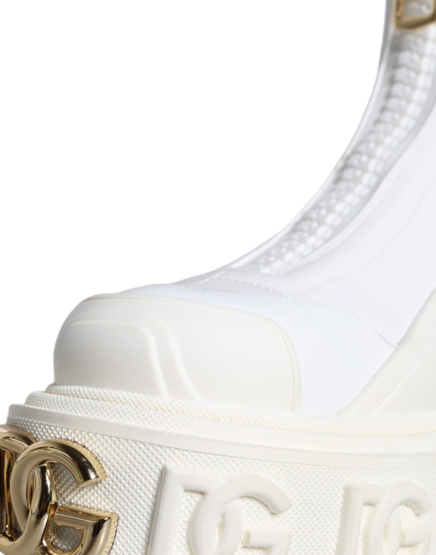 White Leather Rubber Logo Ankle Boots Shoes