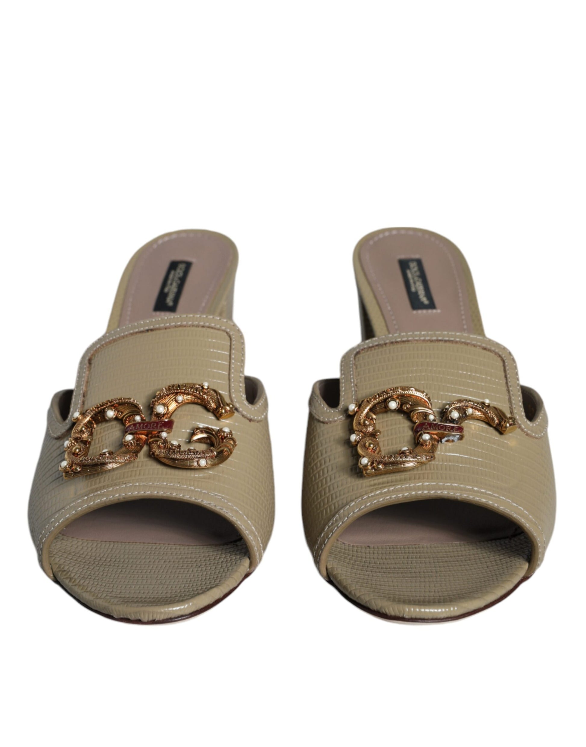 Beige DG Amore Slip On Heels Sandals Shoes