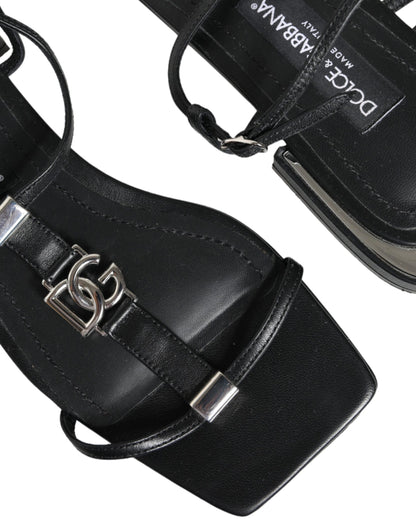 Black Leather Logo Ankle Strap Keira Sandals Shoes