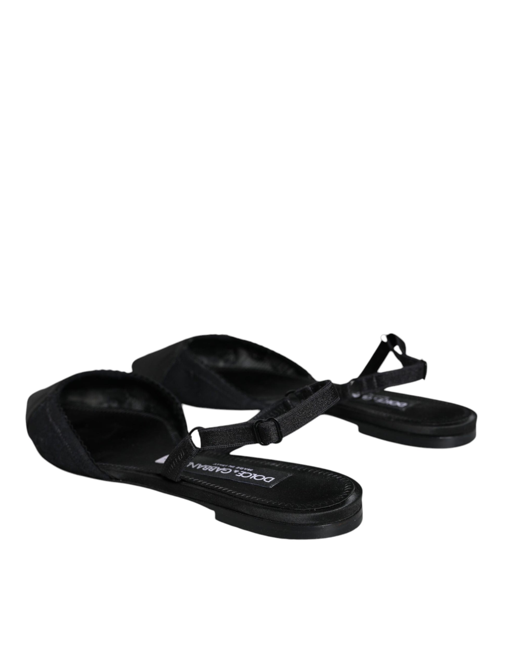 Black Satin Flats Slingback Sandals Shoes