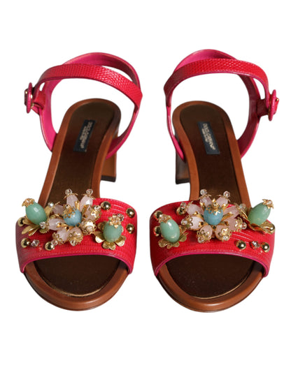 Fuchsia Leather Embellished Keira Sandals Shoes