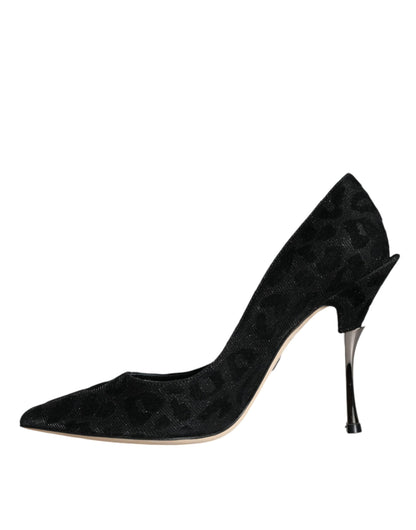 Black Leopard Lurex High Heels Pumps Shoes