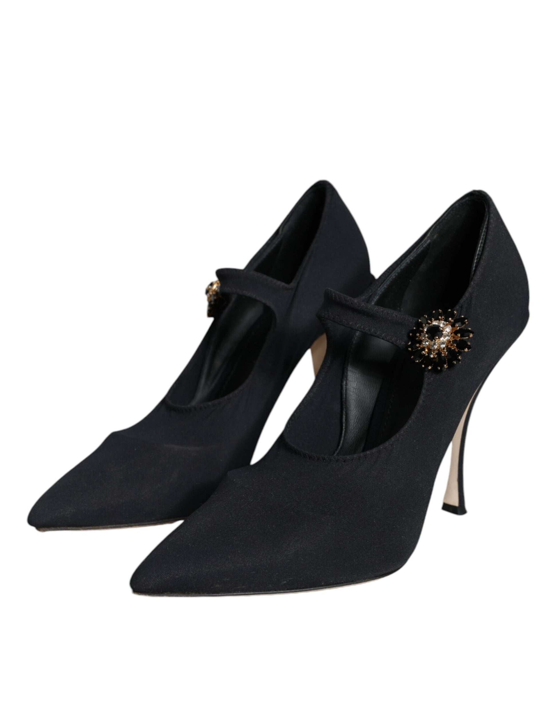 Black Mary Jane Jersey Crystal Pumps Shoes