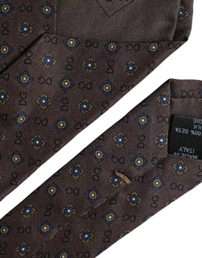 Brown Silk Branded Logo Adjustable Men Tie