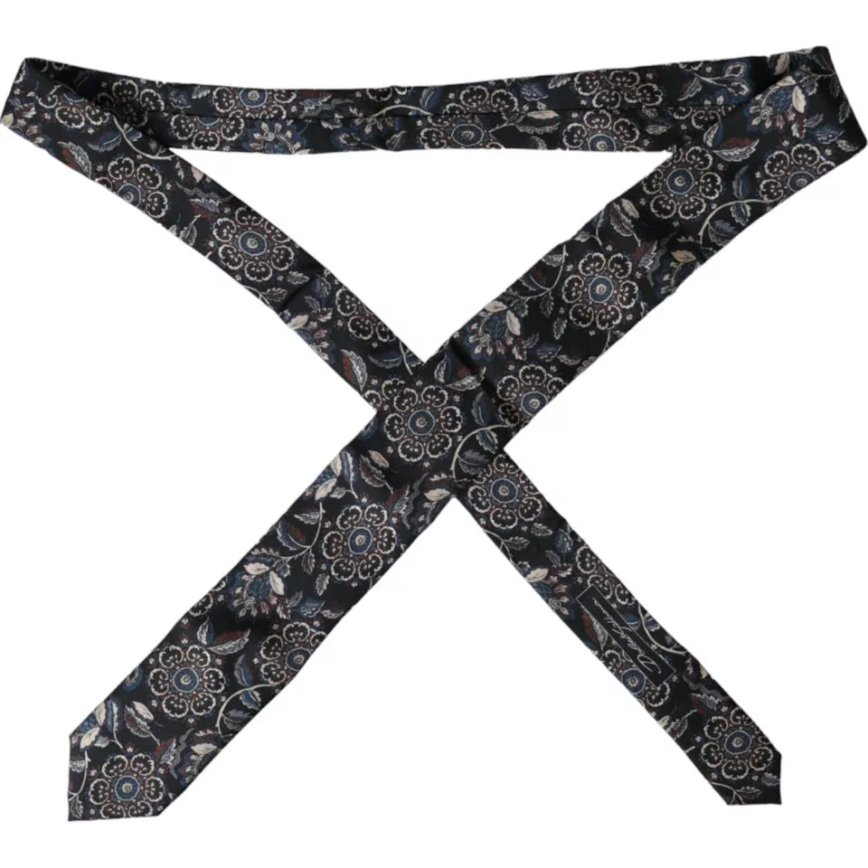 Black Floral Pattern Silk Adjustable Men Tie